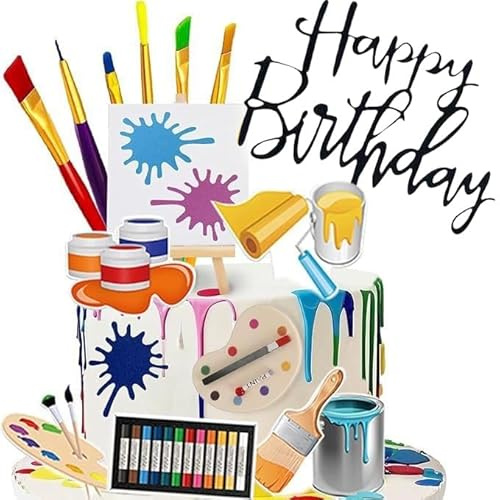 121 Stück Kunst Geburtstagstorte Dekorationen, Kindergeburtstag Tortendekorationen einschließlich Kunst Malerei Tortendekorationen, Kindergeburtstag Pinsel Farbeimer