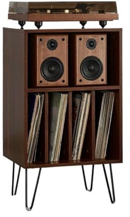 CHUNXVLI Schallplattenständer Vintage Plattenspielerständer Aus Holz, Vinyl-Schallplatten-Aufbewahrungsschrank, Tisch for Wohnzimmer, Büro Schallplatten Halter