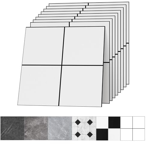 30x30cm PVC Bodenbelag Selbstklebend – Vinylboden Fliesenoptik Fliesenaufkleber, Vinyl Laminat Wasserdichter & Langlebiger Bodenfliesen für Wohnzimmer, Küche, Bad, Balkon Weiß 20 Fliesen 1.8m²