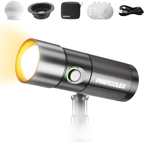 PHOTOOLEX 8400mAh Led Photography Flashlight with 4 Colors/10 Magnetic Pattern Gobos, Handheld Spotlight for Photography, 10W Rechargeable Fill Light for Photo, Content Creation, Video Recording