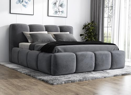 A&J MöbelLand Polsterbett 120x200 mit Bettkasten und Lattenrost – DONA-OM, Bett with Stauraum in Dunkelgrau ohne Matratze