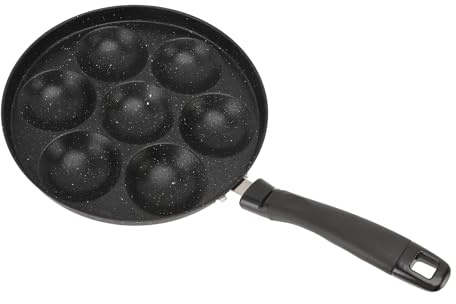 Mumusuki Padella Antiaderente per Pancake, Piastra per Pancake in Acciaio Inox a 7 Fori con Manico Resistente Al Calore, Piastra Multiuso per Frittate, Pancetta, Hamburger, Pancake