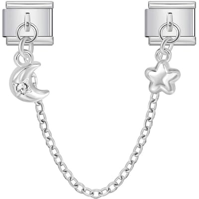 M&S Mum Dad Niece Sister Aunt Family Safety Chain Star Moon Gold Silver Stainless Steel 9mm Italian Link Charm Compatible With 9mm Bracelet