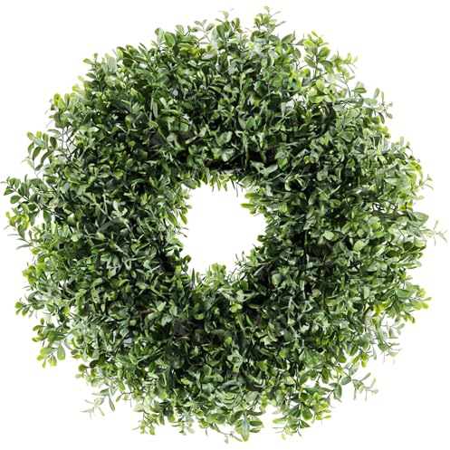 26'' Large Boxwood Wreath for Front Door, Window - Artificial Boxwood Leaves Greenery Outdoor Wreath for Wedding Farmhouse Porch Wall Room Home Decor