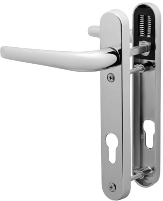 GlazeAssist - uPVC Door Handle 92mm PZ Sprung Pair for PVC and Composite Doors - External Door Handle for uPVC Door (Chrome, 122mm)