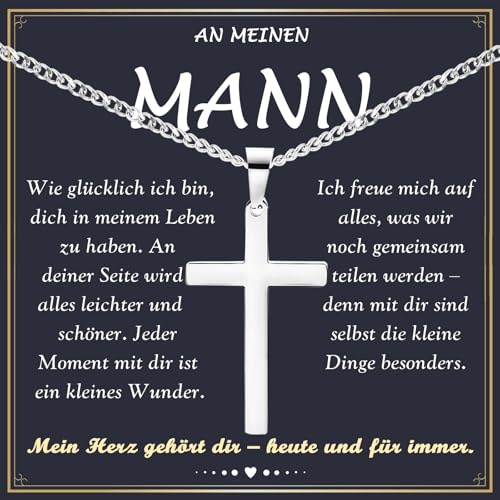 PDTU Geschenke für Männer, Kreuz Kette für meinen Sohn Bruder Enkel Papa Stiefvater Bonus Papa Mann Ehemann, Halskette Herren Geschenk zum Vatertag Geburtstag Weihnachten Valentinstag Abschluss