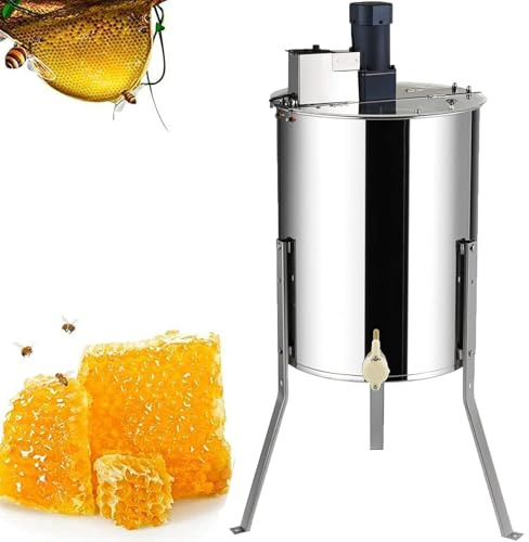 Luzphened Electric Honey Extractor, Stainless Steel Spinner for Beekeeping, Height Adjustable Stand, Honeycomb Drum Centrifuge with Lid, Beekeeping Extraction Equipment 4Frames