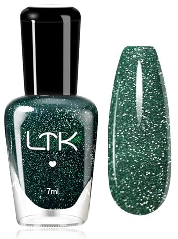 Emerald Nail Polish - Glitter Green Nail Varnish - Quick Dry Long Lasting Christmas Green Nail Art Polish - No Need Cure Nail Paint - Non-Toxic Breathable for DIY Home Manicure