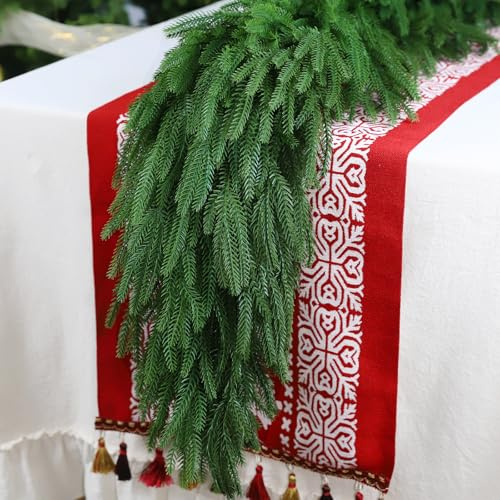 duludulu Artificial Norfolk Pine Garlands Christmas Decor, 9ft Real Touch Winter Pine Garland, Green Artificial Greenery Garland for Fireplace, Stairs, Mantle, Indoor, Outdoor Christmas Decorations