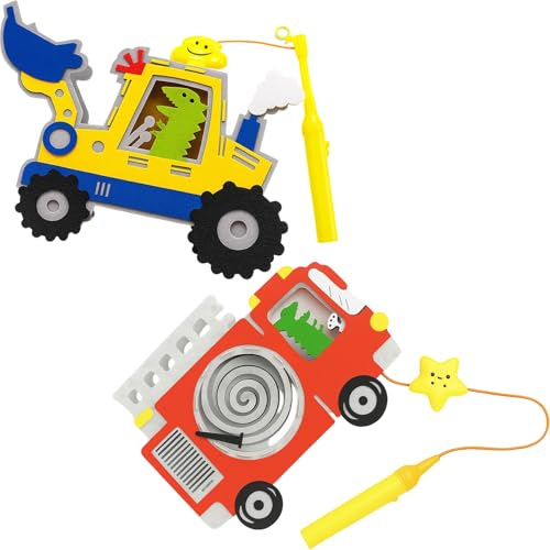 PDirat Laternen Bastelset, 2 Kinder Laternen Zum Basteln, Kinder Laterne Für Umzug, Bastelset Laterne, Goldener Bagger Und Rotes Feuerwehrauto, Für St. Martin Weihnachten Halloween