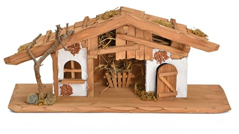 matches21 HOME & HOBBY Weihnachts-Krippe 38 x 17 cm - Kleine Holz-Krippe als innen Fensterdeko Tisch-Krippe