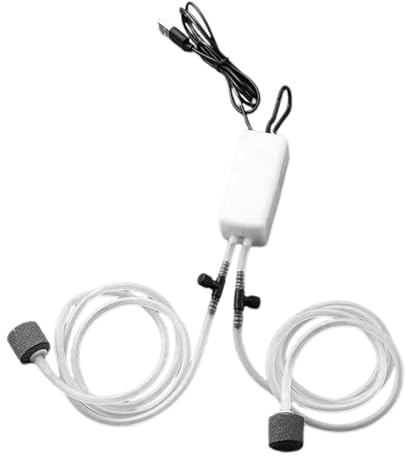 ZJchao Bärbar Akvarieluftpump med Dubbla Uttag med USB-ström för Syresättning Av Akvarium, Kompakt Tyst Vattenluftningssystem för Hemmabruk (Vit)