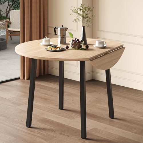 Merax Klappbarer Esstisch 100x100 cm, rund, Metallbeine, für 2-4 Personen, klappbare Tischplatte, platzsparend, für kleine Wohnungen, Holzfarbe