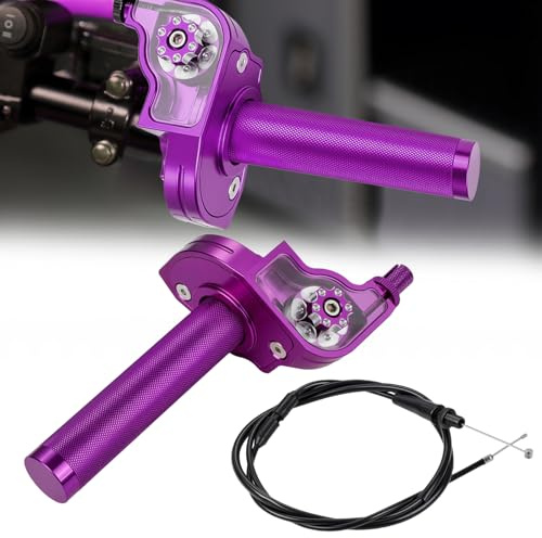 BIUGERCN Motorrad Schnellgasgriff 7/8'' 22mm Kurzhubgasgriff Gaszug Schnellzug Einstellbar Universal für YZ YZF PW WR TTR 50-250cc Pit Dirt Bike Scooter Lila