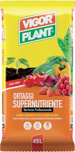 Terriccio Ortaggi Supernutriente 20L | Professionale Substrato per Semina e Trapianto di Piante da Orto, con Concime NPK a Lento Rilascio, Torba, Fibra di Cocco e Sabbia Silicea
