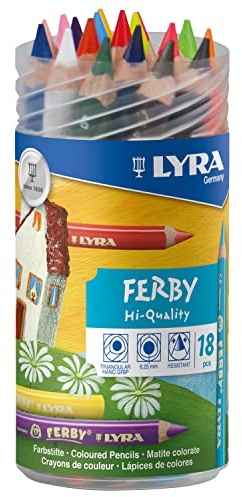 LYRA Ferby Dreikantstifte lackiert Kunststofftube 18 sortierte Farben | Dreikant, lackiert, Mine 6,3mm, kurz, 12cm