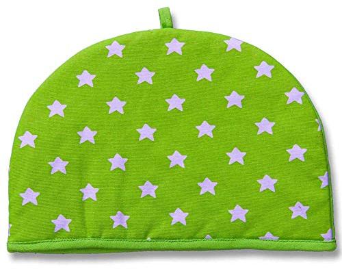 HOMESCAPES Tea Cosy, Kannenwärmer Design ‚Sterne‘ grün, Teewärmer aus Baumwolle, isolierende Haube für Teekanne, Abdeckung für Tee- und Kaffeekannen