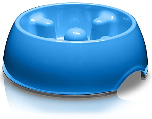 Dogit Go-Slow Anti-Gulp Dog Bowl, Large, 1.2 Litre, Blue