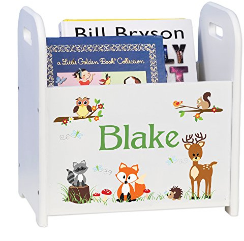My Bambino Personalized Child's White Book Caddy Magazine Rack (Woodland Animals)
