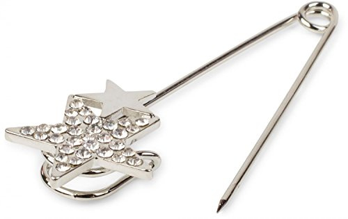 styleBREAKER Damen Schmucknadel Strass Stern 7.5x1.8cm | Sicherheitsnadel. Glasstein Besatz. Stern 2.5cm. Metall versilbert. Tuchhalter. Accessoire für Ponchos.