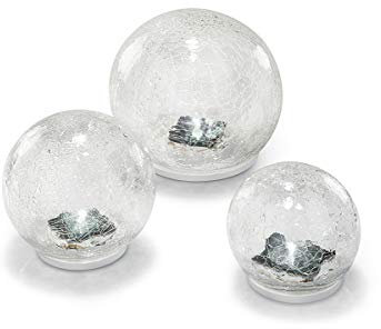 Esotec Solarkugel Bruchglas Crackle Balls, 3er-Set, Echtglas, LED Leuchtkugel, Lichtspiel, Akku, Kugelleuchte Solarleuchte, Gartenlicht, Solarkugel, Dekoleuchte, außen, wetterfest, IP44 102082