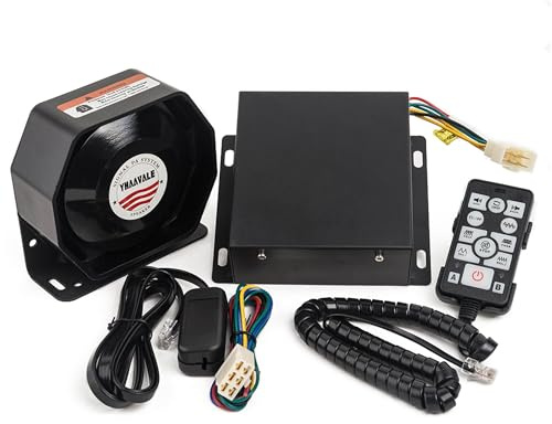 YHAAVALE 9200E Amplifier Police Siren & Metal Ultra Slime Octagon Compact Flat Speaker,DC12V 100W Multi-Tones Wired Control with Mic Loudspeaker Emergency Electronic PA System for Police Cars