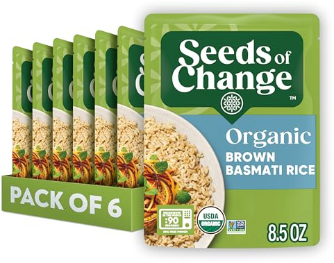 SEEDS OF CHANGE Certified Organic Brown Basmati Rice, Organic Food, 8.5 OZ Pouch (Pack of 6)