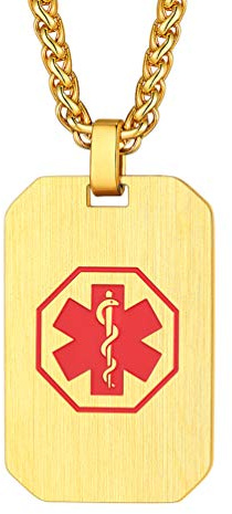 PROSTEEL Medical Alert Anhänger Halskette personalisiert Unisex Schmuck SOS Ice Notfall Name Texte Grauvr für Allergien Diabetes Epilepsie Herzerkrankungen Edelstahl/18k vergoldet
