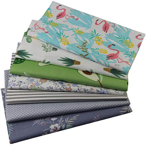 EDGEAM 7 Stück Baumwollstoff Stoffe zum Nähen 50 x 50 cm Stoff Baumwolle Patchwork Stoffe Paket für Nähstoffe DIY Handwerk (grau grün)