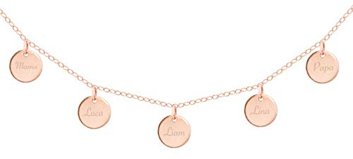 MONA Familienkette mit Gravur – Personalisierte Kette aus Roségold Filled | Platz für bis zu 5 Namen | Schmuck mit Initialen oder Daten | Geschenkidee für Valentinstag, Muttertag, Geburtstag