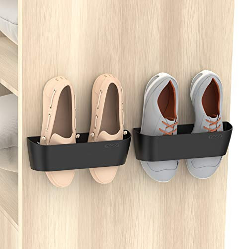 Yocice Schuhregal zur Wandmontage, 2 Stück, mit Klebestreifen zum Aufhängen, Kunststoff, Schuh-Organizer, Tür-Schuhaufhänger (SM03-Black-2)