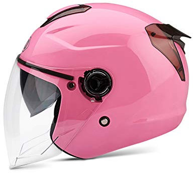 BOSERMEM Erwachsener Motorradhelm mit Doppelvisier, Jet-Helm Chopper Cruiser Vintage Pilot Helmet, Bestehen Sie den Kollisionstest, um die Verkehrssicherheit zu Gewährleisten( Rosa )
