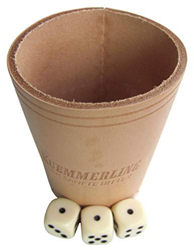 K u e m m e r l i n g - Würfelbecher mit 3 Würfeln - aus Leder - Motiv 1