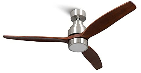 Mellerware - Ventilateur de plafond avec télécommande Brizy! Bright 45W | Lampe puissante | Ultra silencieux | 3 lames | Diamètre 132cm | 6 vitesses | Refroidissement + LED intégrée | Bois foncé