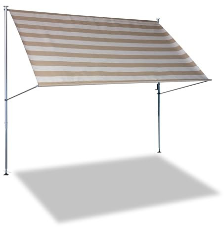 Angerer Klemmmarkise Premium mit Handkurbel, Terrasse/Balkon, Montage ohne Bohren, Made in Germany, hochwertiger Stoff, UV-beständig, höhenverstellbar, wasserabweisend, 300 cm Streifen Taupe
