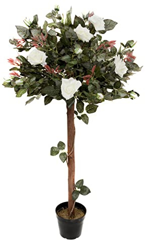 Artificial White Rose Tree 30 Flowers 120cm/4ft