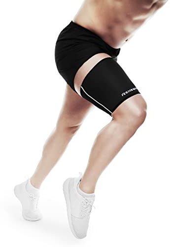 Rehband Oberschenkelbandage Kompressions-Bandage, 3mm Neopren Oberschenkelstütze, 1x stabilisierende Bandage Oberschenkel, Farbe:Schwarz, Größe:XL