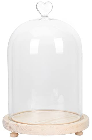Lurrose Süßigkeiten Rose Glashaube Glasglocke Glashaube Glassturz mit Sockel: Lampenschirm Rose Glaskuppel mit LED Holzboden Kuchenglocke Sukkulenten Tischdeko Valentinstag Led Rose Lampe Käseglocke