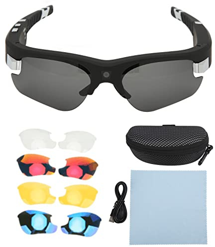 Video Sunglasses,HD 1080P Video Recording Camera Glasses,Sports Action Camera Glasses Smart Glasses with 4 Pairs of Lens for Cycling Driving Hunting