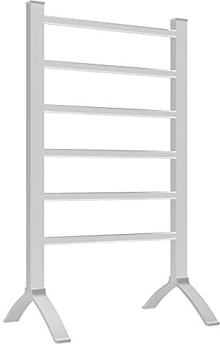 Scaldasalviette Elettrico 2 in 1, Portasciugamani Riscaldato A Parete E Autoportante A 6 Barre per Bagno, Scalda Asciugamani Termostatico da 100 W, Lega di Alluminio Argento