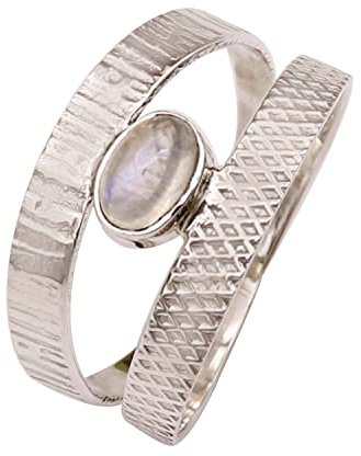 Goyal Jewels Regenbogen-Mondstein Edelstein Silber Ring Massiv 925 Sterling Silber Band Ring Alle Größen Männer Frauen Ring Geschenkartikel Aussage Handgemachter Schmuck GESR131 (55 (17.5))