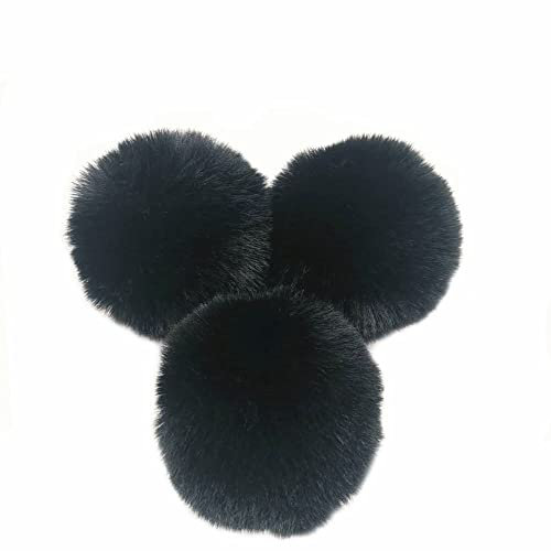 10 Stk 10cm Pompons Kunstfell Kaninchenfell Fellbommel,Kunstpelz Pom Pom Ball Plüschbälle Bommeln für DIY Handwerk Mützen Anhänger Dekoration Damen Mädchen Taschenanhänger Schlüsselanhänger,Schwarz