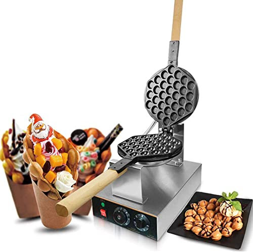 JIADUOFU Machine à Gâteau Aux Oeufs, Gaufrier Bubble Waffle, Gaufrier Electrique Commercial 50-250℃,Waffle Egg Cake Maker avec Manche en Bois Massif Résistant à La Chaleur,220v