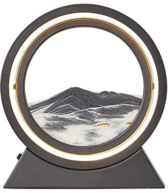 3D Sandbilder Zum Drehen, Rund Dynamisches Sandbild, 10 Bewegliches Sandkunstbild, 3D Fließende Sandmalerei Für Erwachsene & Kinder, Bewegende Sandkunst Landschaft für Desktop Deko (Schwarz & Weiß A)