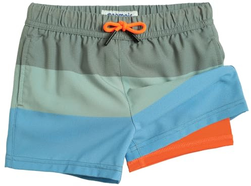 maamgic Boys Swim Trunks with Compression Liner Toddler Stretch Swim Shorts Quick Dry Swimming Trunks Boxer Brief 2 in 1 Beach Shorts Stripe Grayblue 10/12
