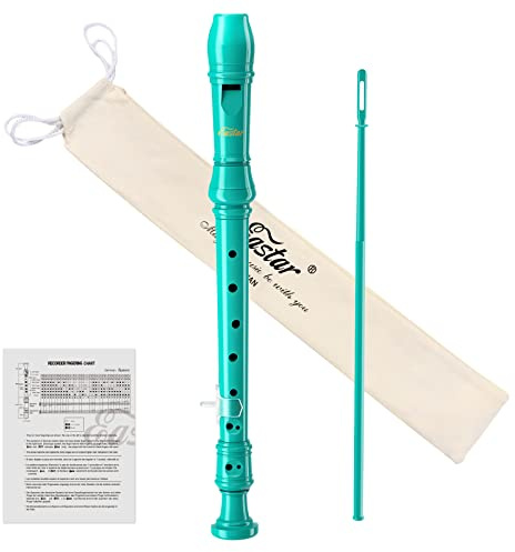 Eastar Soprano Recorder Instrument for Kids Beginner, German Fingering C Key 3 Piece with Thumb Rest, Cotton Bag, Fingering Chart, ERS-21GSB, Sky Blue, School-Approved