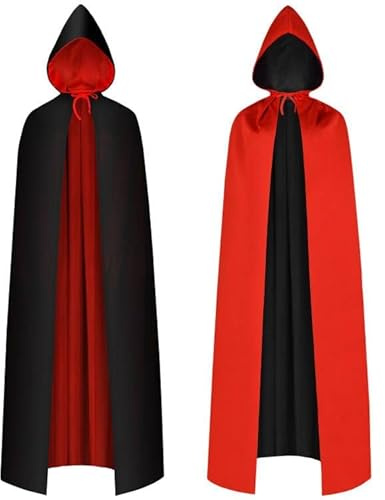 AOOWU Vuxen Huvkappa, Unisex Vändbar Svart Röd Huvkappa, Vampire Cape Häxkappa, Vuxen Fancy Dress Kostym för Halloween Julfest Carnival Cosplay, 150CM
