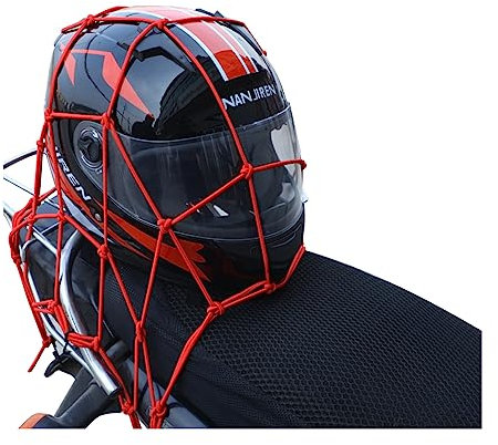 JNNJ Motorcycle Net, Luggage Cargo Net Helmet Net with Hooks, Cargo Net 30CM X 30CM Stretches to 60CM X 60CM with Thicken Hooks, Bungee Cargo Nets for Motorcycles Motorbike Bikes(Red)