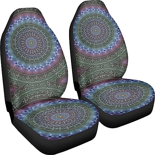 Poceacles Autositzbezug für Vordersitze, Vintage-Mandala-Druck, universal, ultraweich, bequem, passend für die meisten Autos, Autozubehör