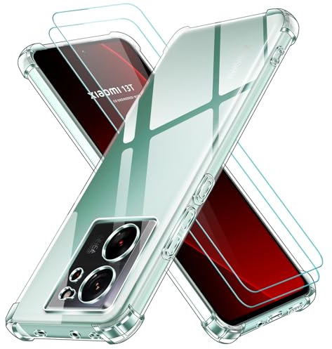 ivoler 3 in 1 Funda para Xiaomi 13T / Xiaomi 13T Pro con 2 Piezas Cristal Templado, Transparente Carcasa Protectora Antigolpes Case, Suave TPU Silicona Anti-Choques Caso